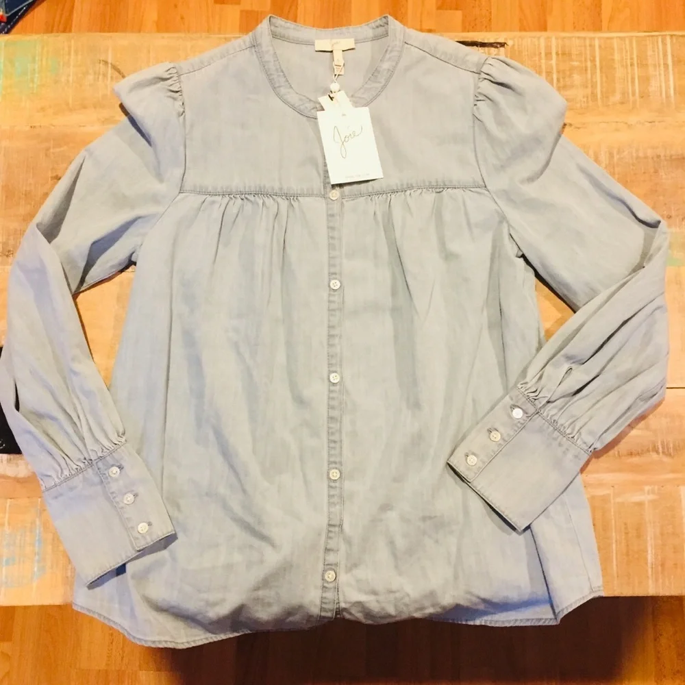 NWT Joie Aubrielle Chambray Top Small Cotton Silk blue - Picture 2 of 7